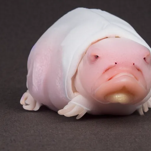 Prompt: blobfish in white hoodie 4 k