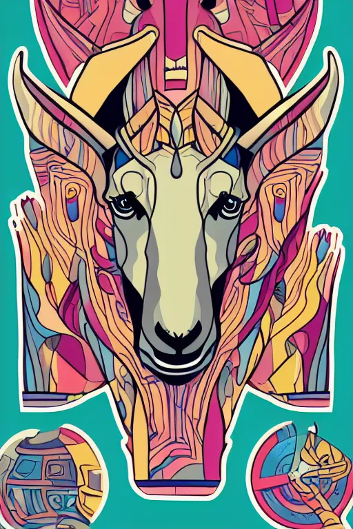 Image similar to Portrait of a drug dealer goat, sticker, andromorphic, colorful, illustration, highly detailed, simple, smooth and clean vector curves, no jagged lines, vector art, smooth