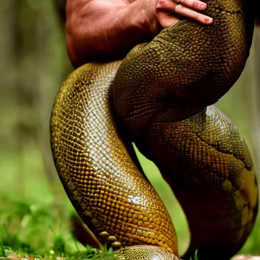 Image similar to huge anaconda between his legs, 8 k hd,