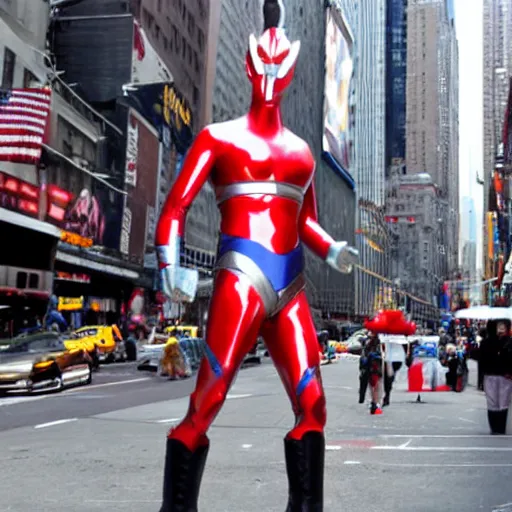 Prompt: ultraman walking on new york street!