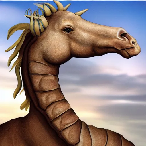 Prompt: one of the worst fossil reconstructions in human history a really long unicorn horn