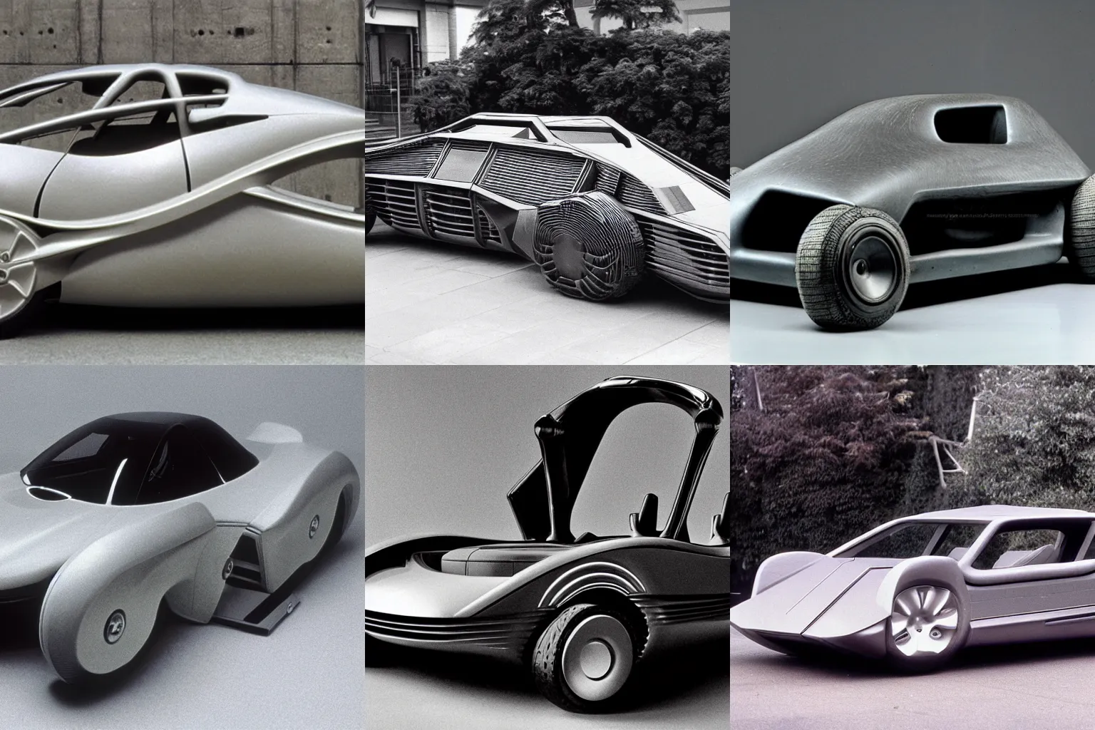 Prompt: Product photo of car designed by H R Giger in 1985
