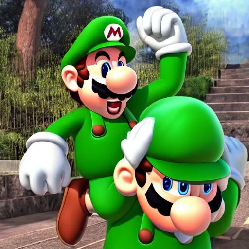 Prompt: Mario and Luigi wearing Hermes suits, photorealistic, ultra-detailed, 4k high resolution, HDR shot