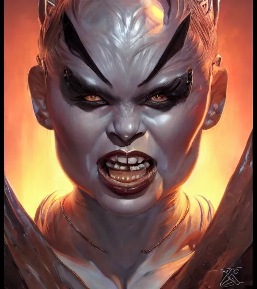 Image similar to a concept art painting of a evil female half - orc sorceress, art by karol bak and mark brooks and artgerm, centered, trending on artstation