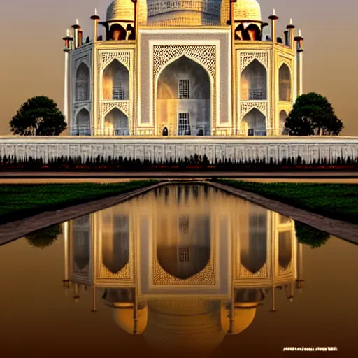 Image similar to the majestic taj mahal at the heart of the city, trending on pixiv