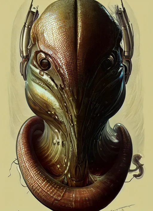 Image similar to slimy mollusk as elon musk, anthropomorphic character, drool, concept art, intricate, elegant, highly detailed, digital painting, artstation, wallpaper, smooth, sharp focus, illustration, art by h. r. giger and artgerm and greg rutkowski and alphonse mucha