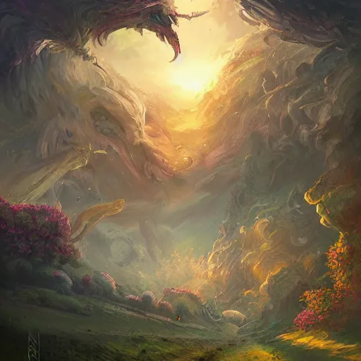 Prompt: fantasy book cover painting, a lively landscape in the country by Ross Tran