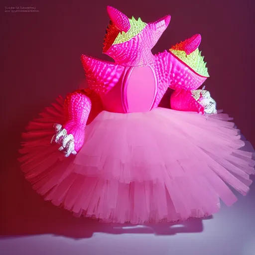 Prompt: stegosaurus in a pink tutu, studio lighting, highly detailed, striking, inspiring