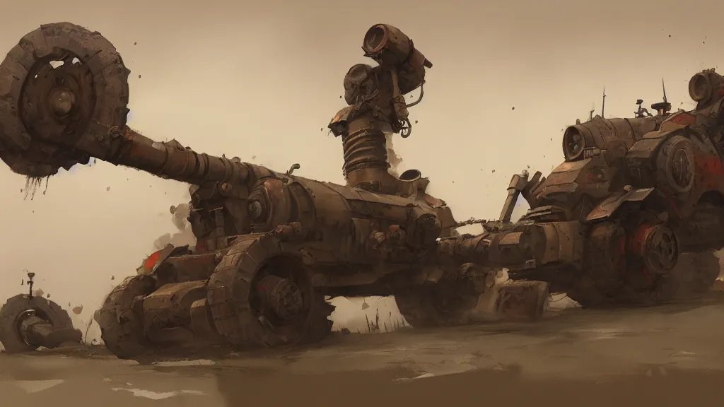 Image similar to big bertha howitzer, watercolored, jakub rozalski, dark colours, dieselpunk, artstation