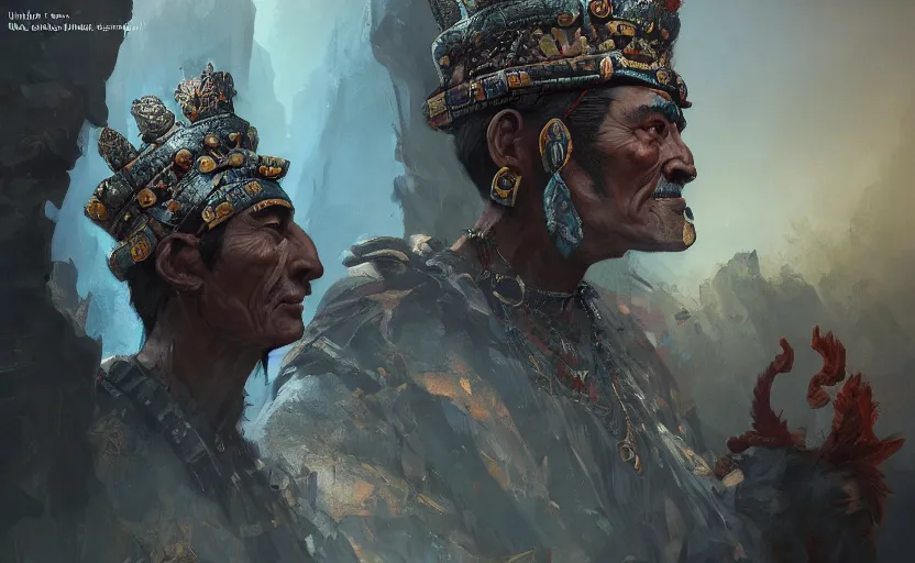 Prompt: aztec king being stoned by his people, game character concept art, close up high detailed, full perfect, detailed faces, symmetrical portrait, high detail, by craig mullins, peter mohrbacher, unreal engine, octane rendered, 8 k, dark beauty, trending on artstation