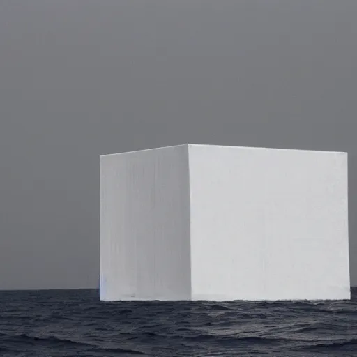 Image similar to a cube in the middle of the sea in the style of richard serra