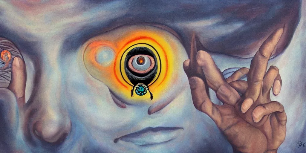 Prompt: a surreal painting of man with his third eye opening