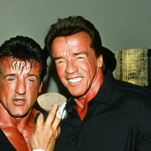 Prompt: stallone and schwarzenegger as friends series