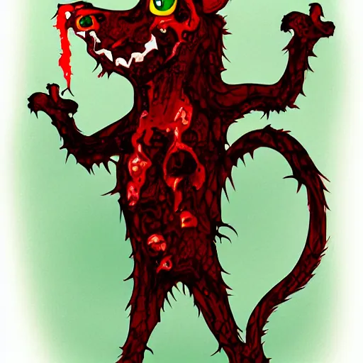 Prompt: zombified red eyed rat, standing, realistic, vibrant colors, crimson