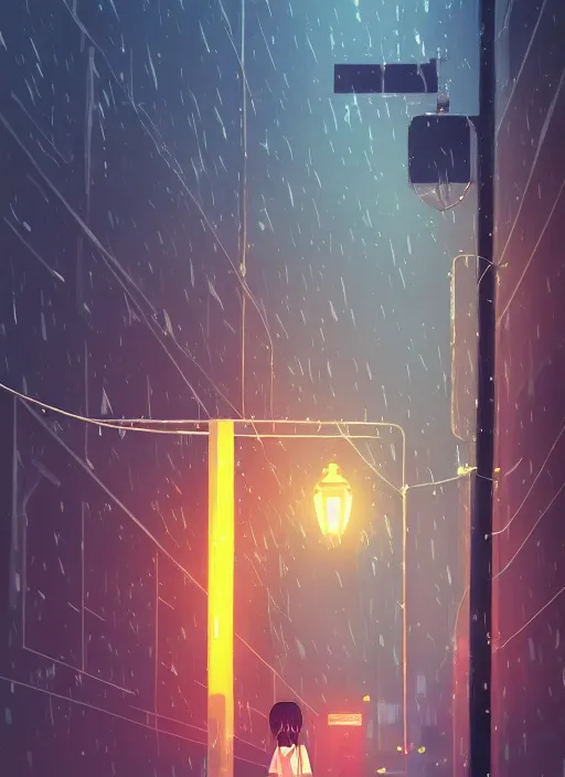 Image similar to listening to music at 2 am, pretty face, pretty body, rain, lofi, lofi, peaceful, street light, anime key visual, poster, anime, by wlop, high quality, 4 k