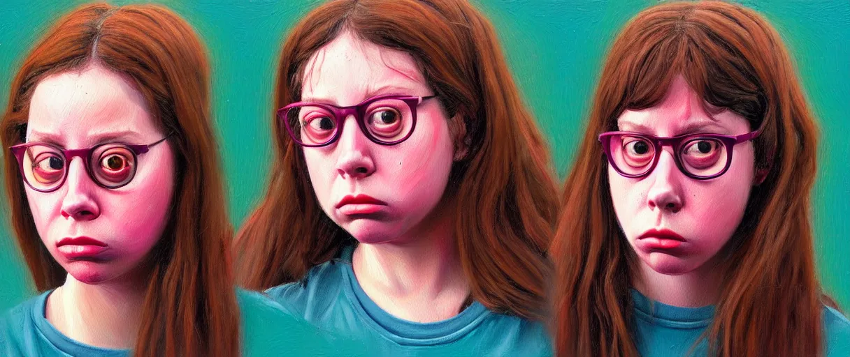 Image similar to colored oil painting character study of female todd solondz | vivid colors : storyboard, dramatic and emotional, concept design, realistic. by gabriel hardman, joe alves, j. todd anderson, chris bonura. cinematic atmosphere, detailed and intricate, perfect anatomy