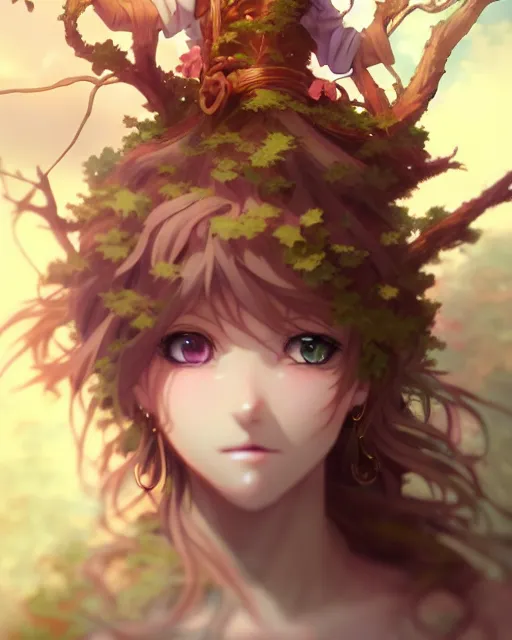 Image similar to character concept art of an anime dryad | | cute - fine - face, pretty face, realistic shaded perfect face, fine details by stanley artgerm lau, wlop, rossdraws, james jean, andrei riabovitchev, marc simonetti, and sakimichan, tranding on artstation