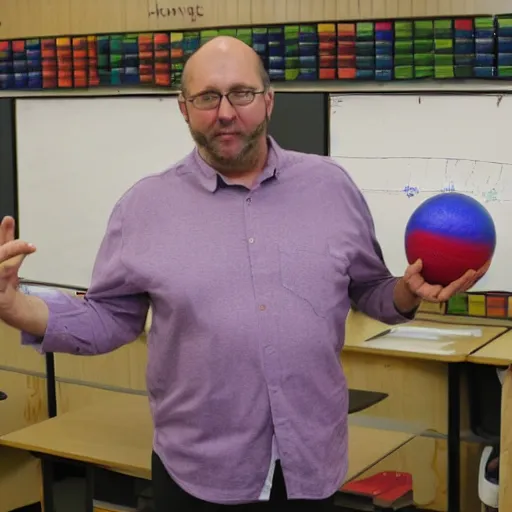 Image similar to teacher creating to - scale model of human eye for pedagogy purposes using bowling balls