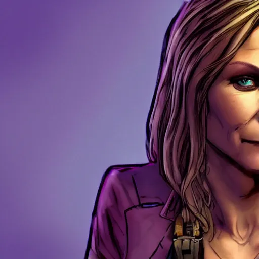 Image similar to michelle pfeiffer portrait, borderlands, tales from the borderlands, the wolf among us, comic, cinematic lighting, studio quality, 8 k