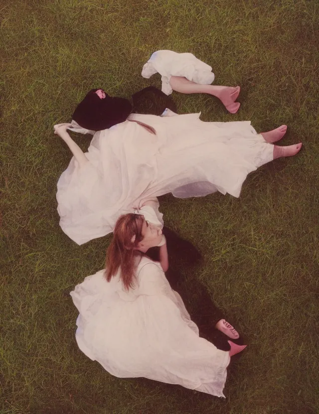 Image similar to lolita on a village, high angle view, portrait, Cinematic focus, Polaroid photo, vintage, neutral colors, soft lights, foggy, by Steve Hanks, by Serov Valentin, by lisa yuskavage, by Andrei Tarkovsky 8k render, detailed, oil on canvas