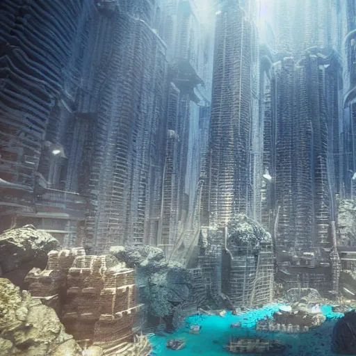 Prompt: a mega city underwater, highly detailed, octane render, 8k, realistic