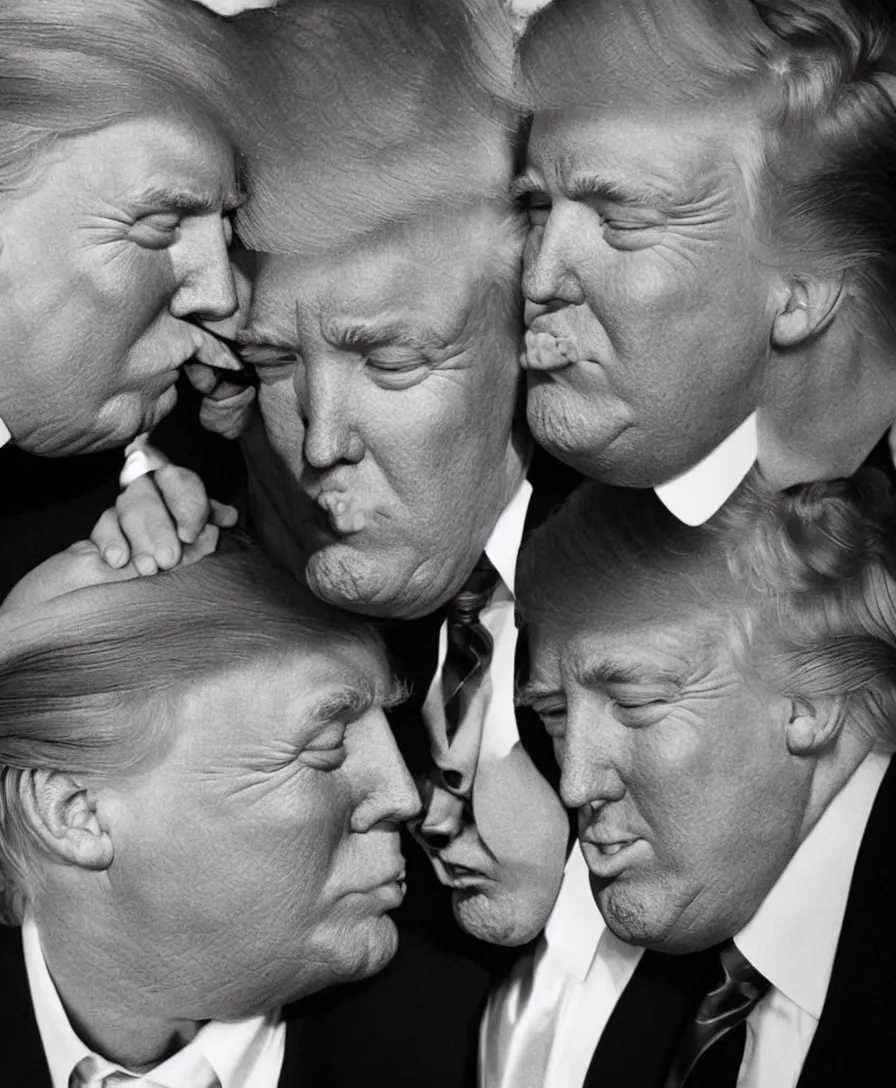 Image similar to photo of two men kissing. on the left is donald trump and the right is donald trump.