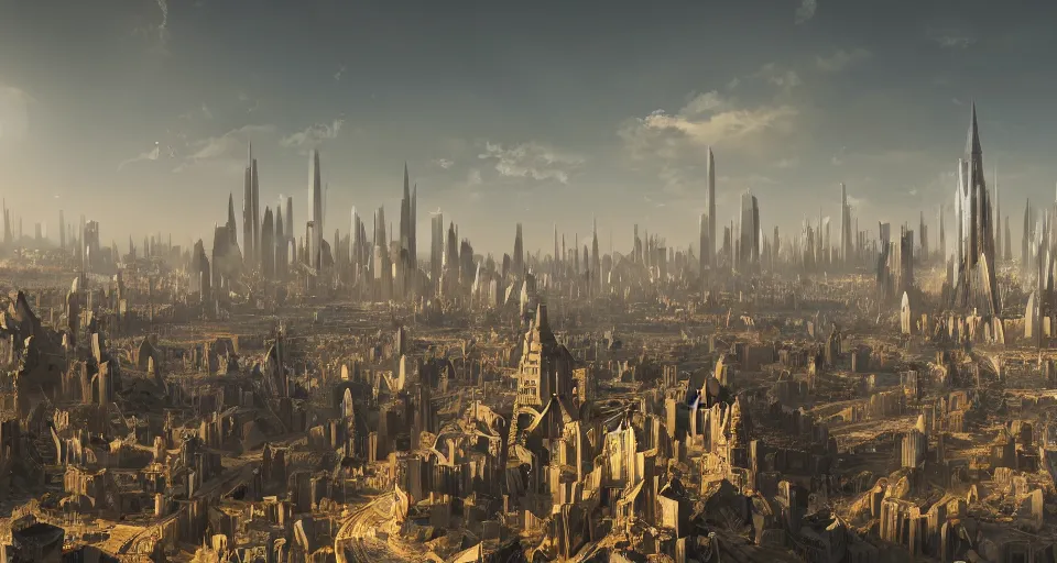 Prompt: view on futuristic city in the horizon, in style of middleages, detailed, sharp, 8 k