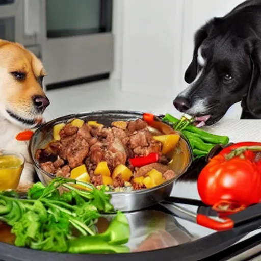 Prompt: dog cooking a healthy meal