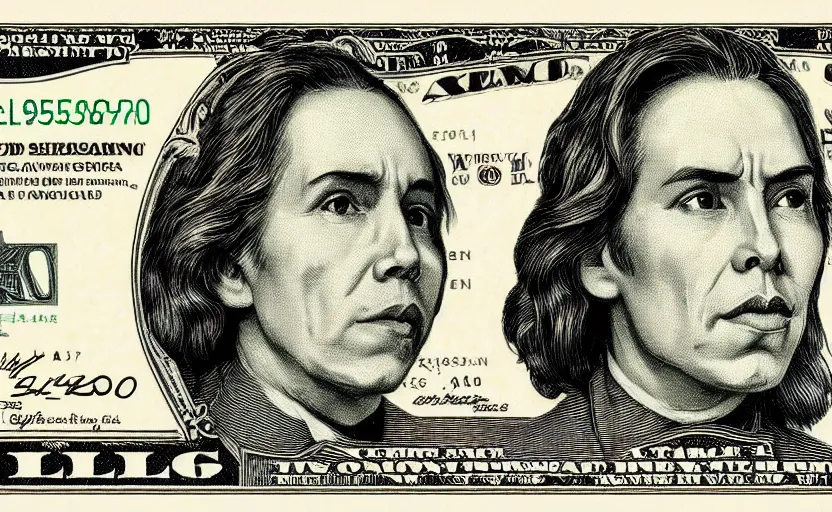 Image similar to reylo kissing, american dollar bill