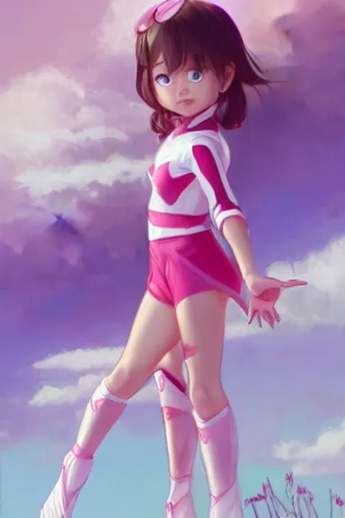 Image similar to little girl wearing an pink and white hero outfit, digital artwork made by artgerm lau and makoto shinkai