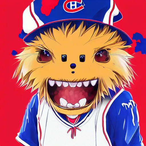 Image similar to anime Portrait of Youppi the Habs Montreal Canadiens Mascot as a very cute powerful and friendly pokemon, highly detailed anime, high evolution, 1990s, legendary, smooth, sharp focus, dynamic lighting, intricate, trending on ArtStation, illustration pokemon, art by WLOP