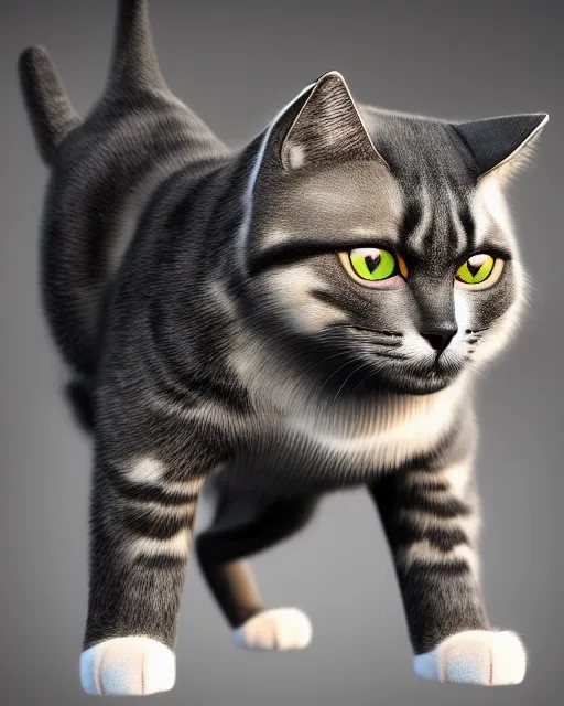 Image similar to a cat mixed with a bodybuilder, very detailed, ultrarealistic, dramatic lighting, electrical details, high details, 4k, 8k, best, accurate, trending on artstation, fur, groom, k9, photorealism, ultrarealistic, octane render, ray tracing, mental ray, catdog, unreal engine 5