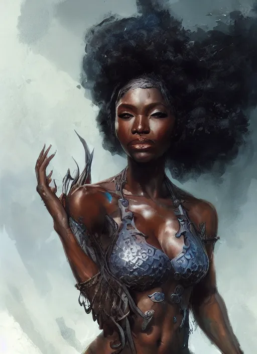 Image similar to Portrait of black mermaid, marvel comics, dark, intricate, highly detailed, smooth, artstation, digital illustration by Ruan Jia and Mandy Jurgens and Artgerm and Wayne Barlowe and Greg Rutkowski and Frank Frazetta