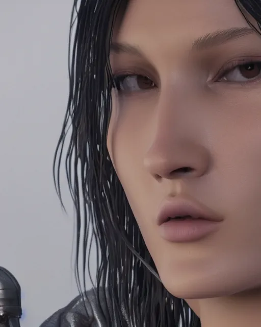 Prompt: a highly detailed metahuman 8 k close up render of bella hadid in style of hieronymus bosch trending on artstation made in unreal engine 4