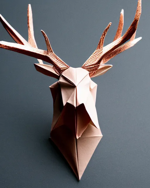 Image similar to an origami stag head by akira yoshizawa, realistic, very detailed, complex, intricate, studio lighting, bokeh, sigma 5 0 mm f 1. 4