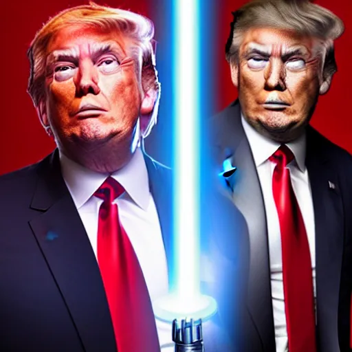 Image similar to donald trump with a lightsaber, dynamic lighting, highly detailed