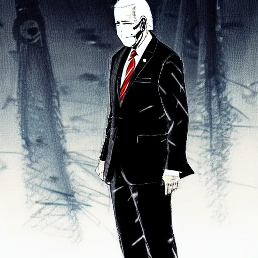 Image similar to Joe Biden standing with his arms crossed looking sinister, by Tsutomu Nihei, highly detailed