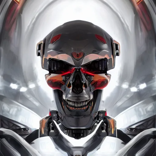 Image similar to centered portrait of a mecha skull ronin, 8k, hyperdetailed, digital painting, futuristic, mechanik, trending on CG society