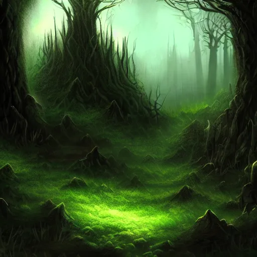 Image similar to dark fantasy landscape forest