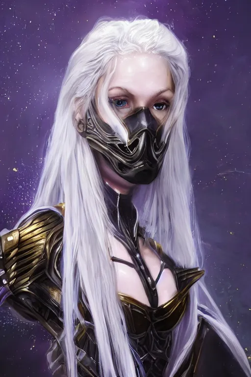 Image similar to portrait evilly knights of Zodiac girl, white hair, metalic deep purple and black reflected armor, in ruined Agora of Athens thuder flash night, sparkling, ssci-fi, fantasy, intricate, very very beautiful, elegant, golden light, highly detailed, digital painting, artstation, concept art, smooth, sharp focus, illustration, art by tian zi and WLOP and alphonse mucha