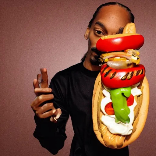 Image similar to photo of snoop dog as a hotdog, 8 k