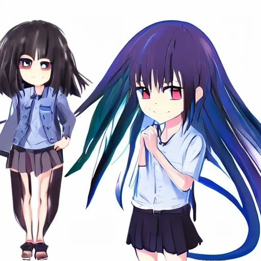 Image similar to stable diffusion ai as a human, anime style chibi, by makoto shinkai