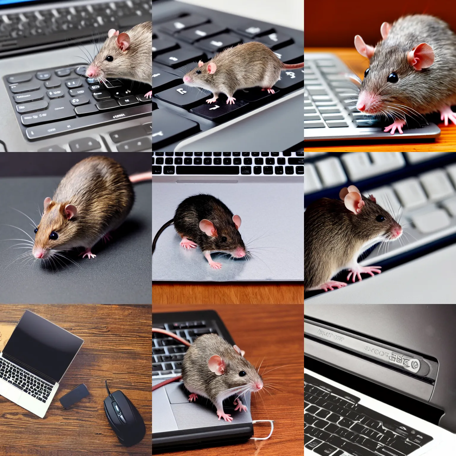 Prompt: rat on desktop computer keyboard