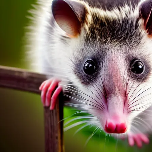 Prompt: hd digital photography of an opossum holding up the picture it made in its paws.