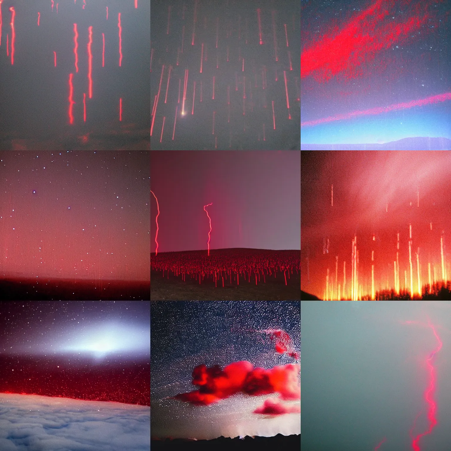 Prompt: red sprites in atmosphere, unsettling photo