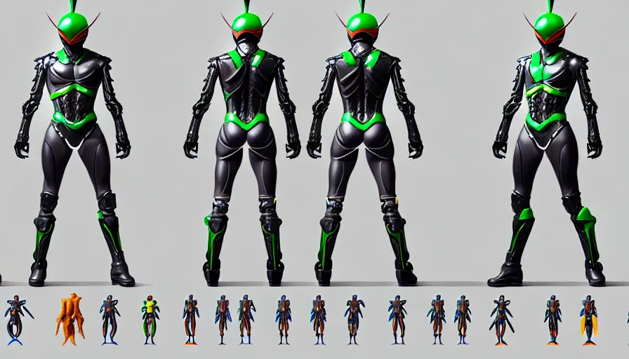 Image similar to concept art sprite sheet of kamen rider, big belt, human structure bee concept art, hero action pose, human anatomy, intricate detail, hyperrealistic art and illustration by irakli nadar and alexandre ferra, unreal 5 engine highlly render, global illumination