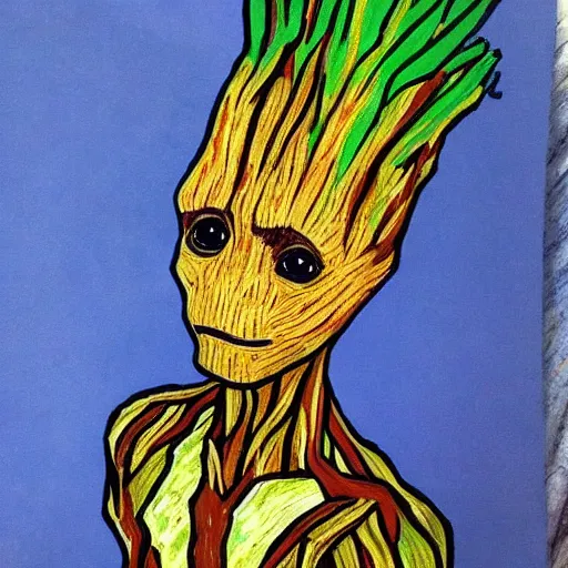 Image similar to groot Painted by Vincent Van Gogh 4K quality