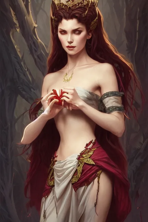 Prompt: beautiful vampire female princess, full body shot, messy bun, d & d, fantasy, intricate, elegant, highly detailed, digital painting, artstation, concept art, matte, sharp focus, illustration, hearthstone, art by artgerm and greg rutkowski and alphonse mucha