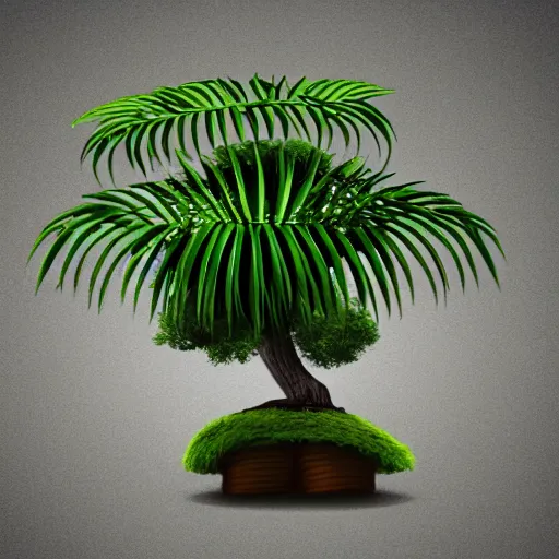 Prompt: A handpalm with a tree growing on top of it