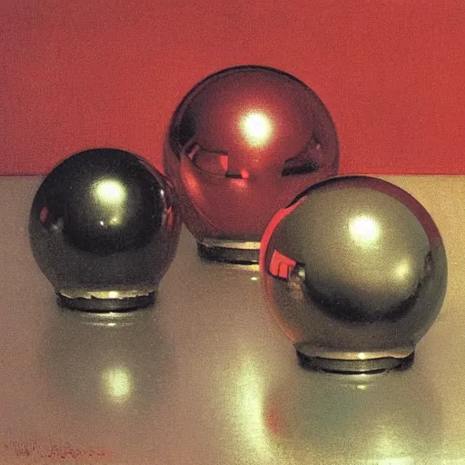 Prompt: chrome spheres on a red cube by william adolphe bouguereau